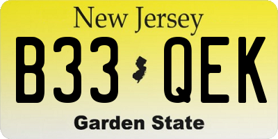 NJ license plate B33QEK