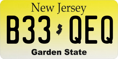 NJ license plate B33QEQ