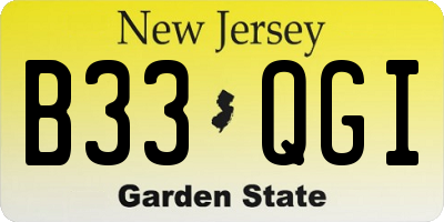 NJ license plate B33QGI
