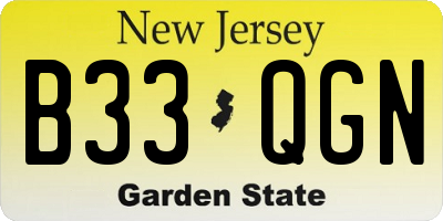 NJ license plate B33QGN