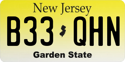NJ license plate B33QHN
