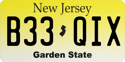 NJ license plate B33QIX