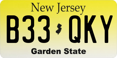 NJ license plate B33QKY