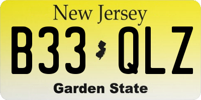 NJ license plate B33QLZ