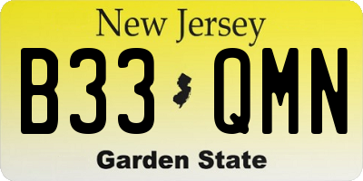 NJ license plate B33QMN
