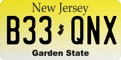 NJ license plate B33QNX
