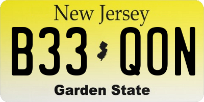 NJ license plate B33QON