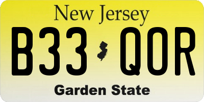 NJ license plate B33QOR