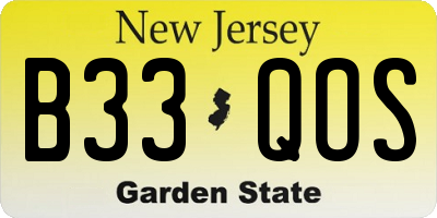 NJ license plate B33QOS