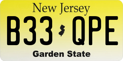 NJ license plate B33QPE
