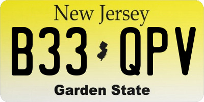 NJ license plate B33QPV