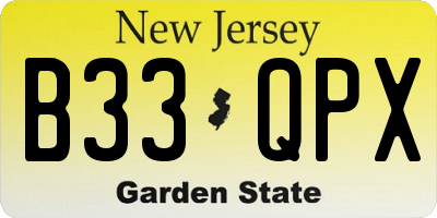 NJ license plate B33QPX