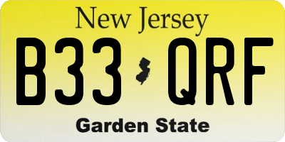 NJ license plate B33QRF