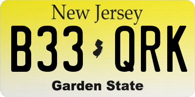 NJ license plate B33QRK