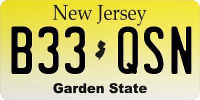 NJ license plate B33QSN
