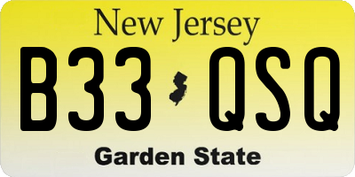NJ license plate B33QSQ