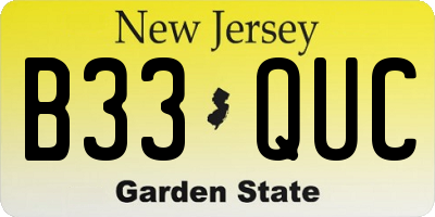 NJ license plate B33QUC