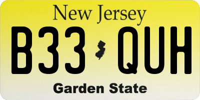 NJ license plate B33QUH