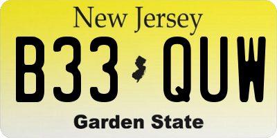 NJ license plate B33QUW