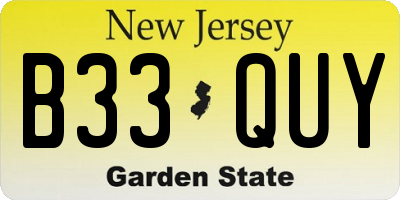 NJ license plate B33QUY
