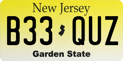 NJ license plate B33QUZ