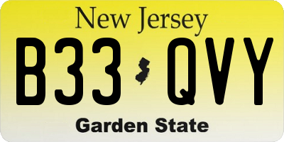NJ license plate B33QVY