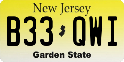 NJ license plate B33QWI