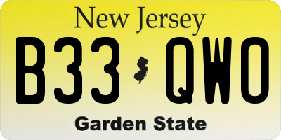 NJ license plate B33QWO