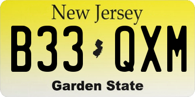 NJ license plate B33QXM