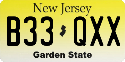 NJ license plate B33QXX