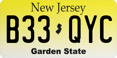 NJ license plate B33QYC