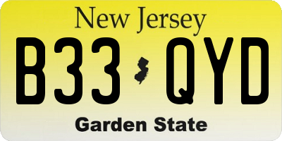NJ license plate B33QYD