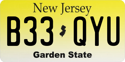 NJ license plate B33QYU