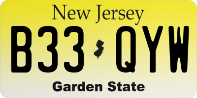 NJ license plate B33QYW