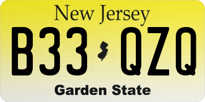 NJ license plate B33QZQ