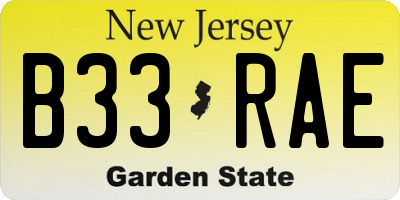NJ license plate B33RAE
