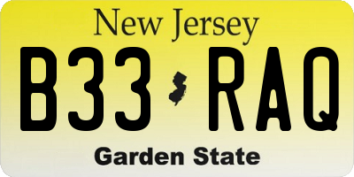 NJ license plate B33RAQ