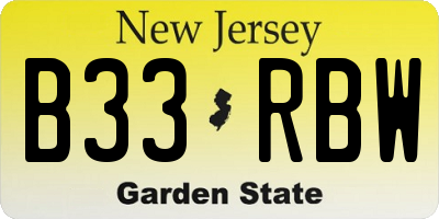 NJ license plate B33RBW