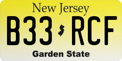 NJ license plate B33RCF