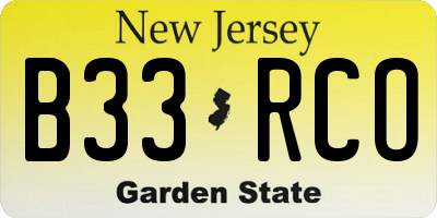 NJ license plate B33RCO