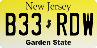 NJ license plate B33RDW