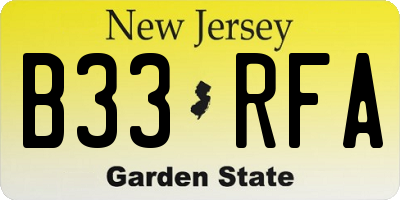 NJ license plate B33RFA