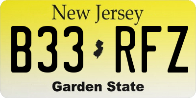 NJ license plate B33RFZ