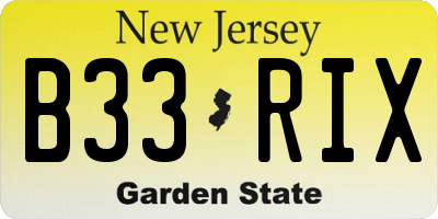 NJ license plate B33RIX