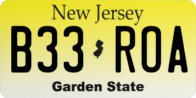 NJ license plate B33ROA
