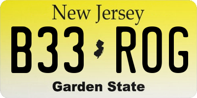 NJ license plate B33ROG