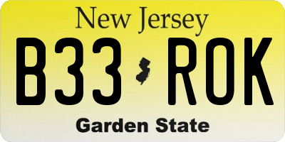 NJ license plate B33ROK