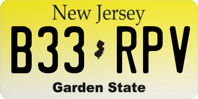 NJ license plate B33RPV