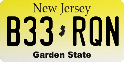 NJ license plate B33RQN