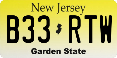 NJ license plate B33RTW
